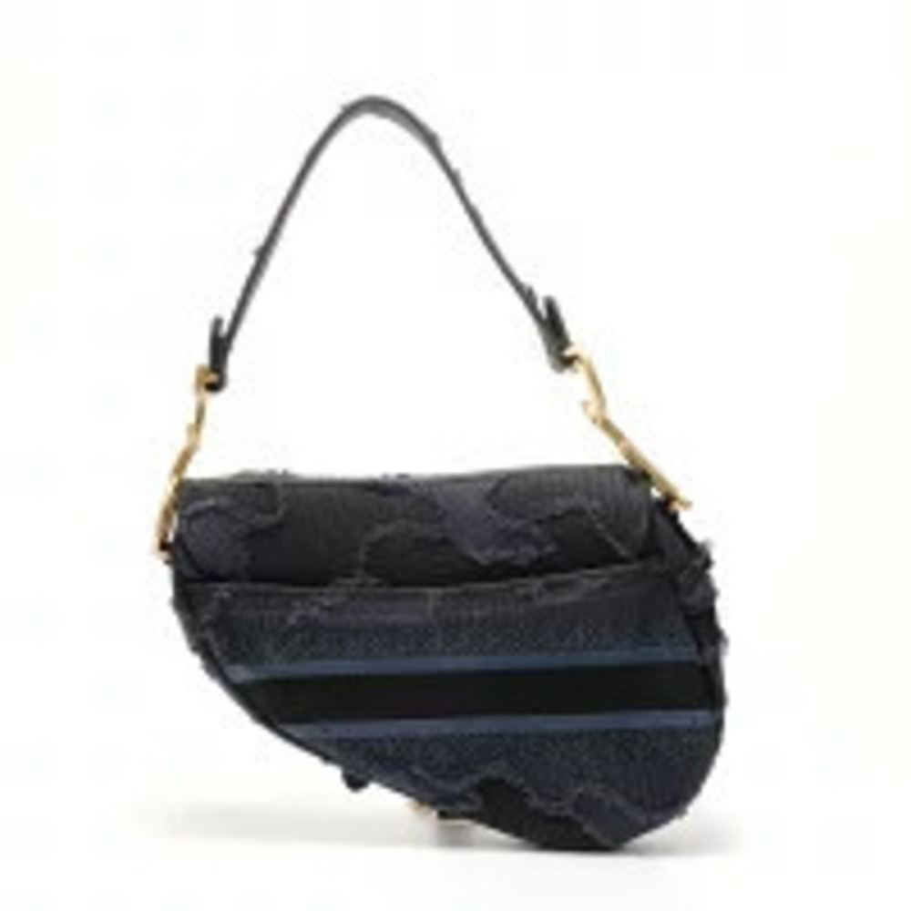 Christian Dior Saddle Bag Jacquard Shoulder Navy Blue